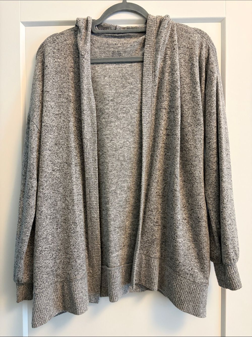 American Eagle Outfitters Heather Gray Open-Front Hooded Cardigan
